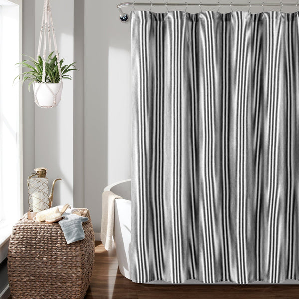 Lush Décor Farmhouse Vintage Stripe Yarn Dyed Recycled Cotton Blend Shower Curtain