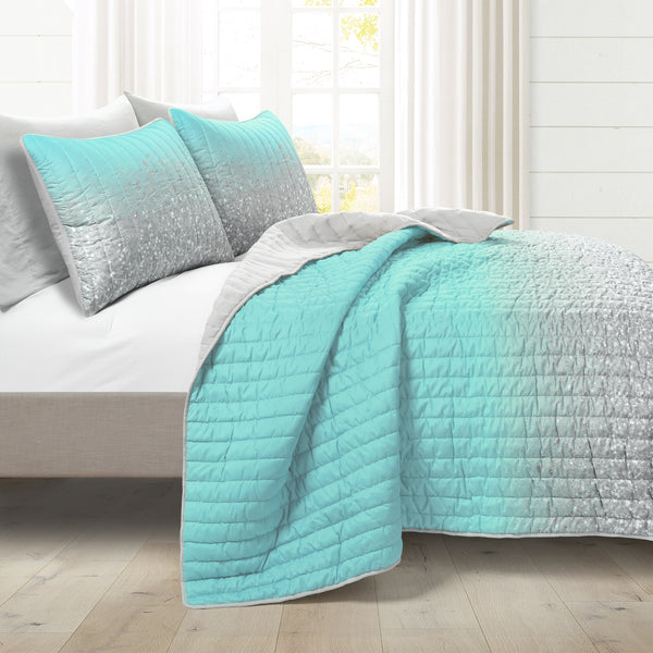 Lush Décor Glitter Ombre Metallic Print Quilt Set With Pillowcases