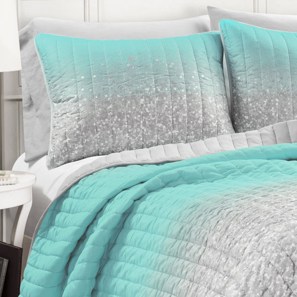 Lush Décor Glitter Ombre Metallic Print Quilt Set With Pillowcases