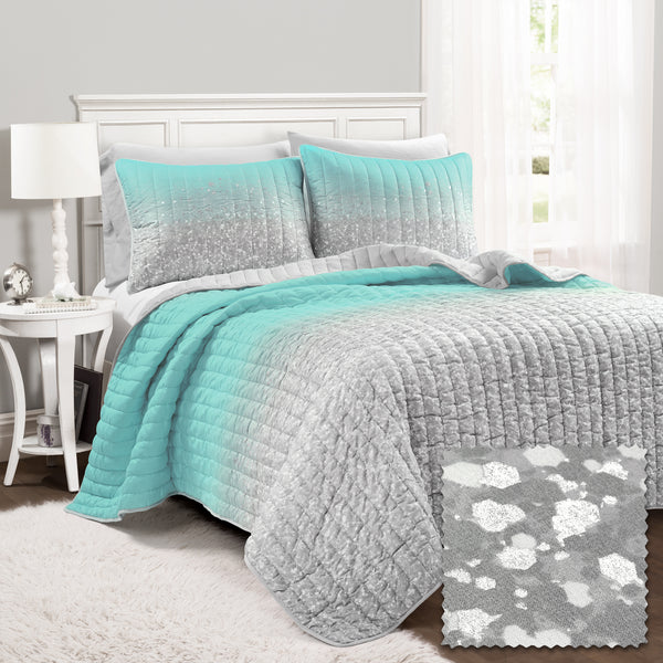 lush décor Glitter Ombre Metallic Print Quilt Set With Pillowcases