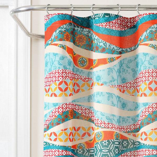 Lush Décor Hailey Watercolor Wave Cotton Shower Curtain