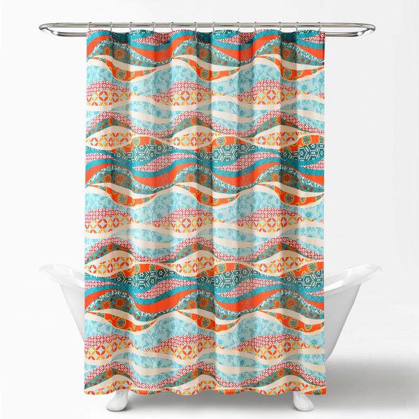 Lush Décor Hailey Watercolor Wave Cotton Shower Curtain