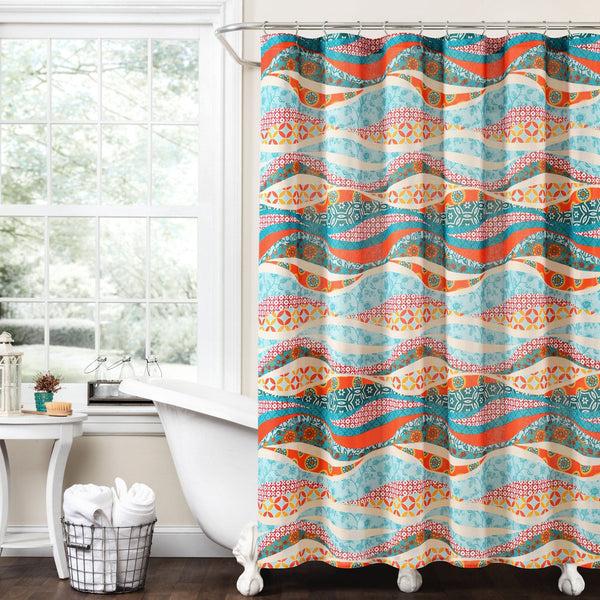 lush décor Hailey Watercolor Wave Cotton Shower Curtain