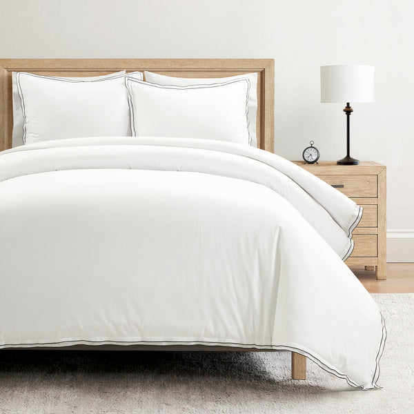 lush décor Hampton Double Flange Embroidered Contrast Edge Duvet Cover Set