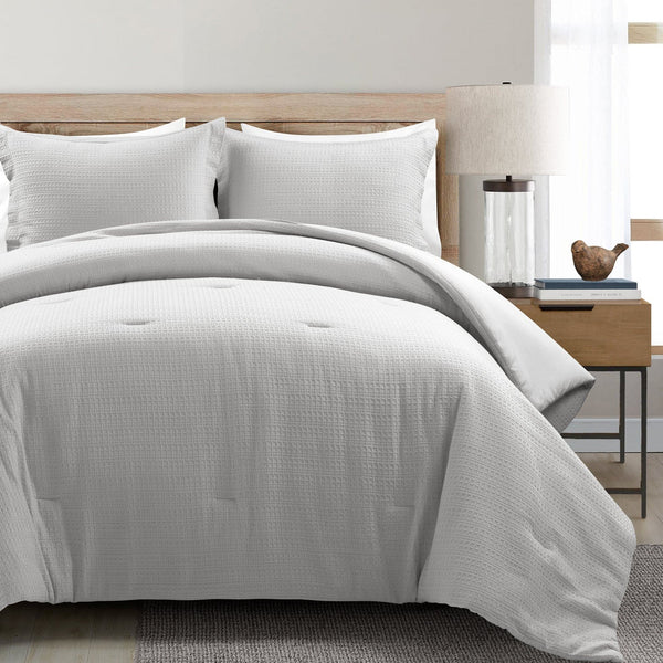 Lush Décor Haniya Solid Waffle Woven Cotton Textured Comforter Set