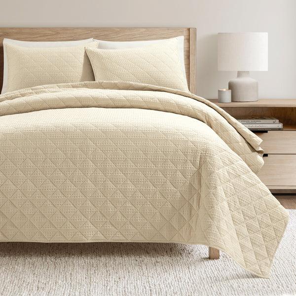 Lush Décor Haniya Solid Waffle Woven Cotton Textured Quilt Set