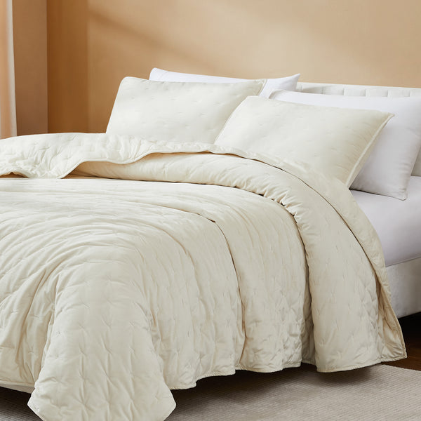 Lush Décor Haven Velvet Embroidered Stitch Cozy Super Soft Quilt 3 Piece Set