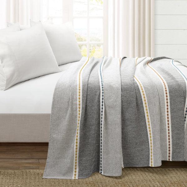 Lush Décor Herringbone Stripe Yarn Dyed Cotton Blanket/Coverlet