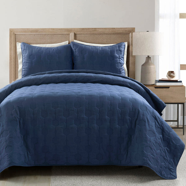 Lush Décor Hexagon Honeycomb Textured Cotton Quilt 3 Piece Set