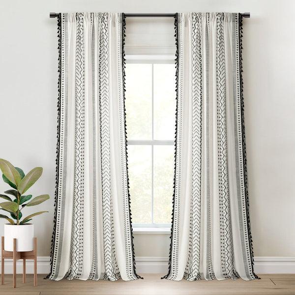 lush décor Hygge Boho Stripe Tassel Window Curtain Panel Set