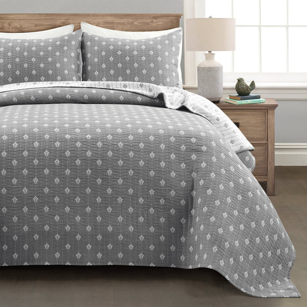 Lush Décor Hygge Kantha Pick Stitch Yarn Dyed Cotton Jacquard Quilt/Coverlet Set