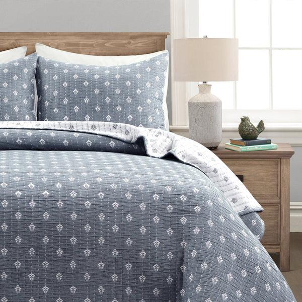 lush décor Hygge Kantha Pick Stitch Yarn Dyed Cotton Jacquard Quilt/Coverlet Set