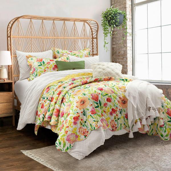 Lush Décor Leilani Watercolor Scallop Edged Floral 3 Piece Quilt Set