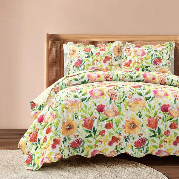 lush décor Leilani Watercolor Scallop Edged Floral 3 Piece Quilt Set