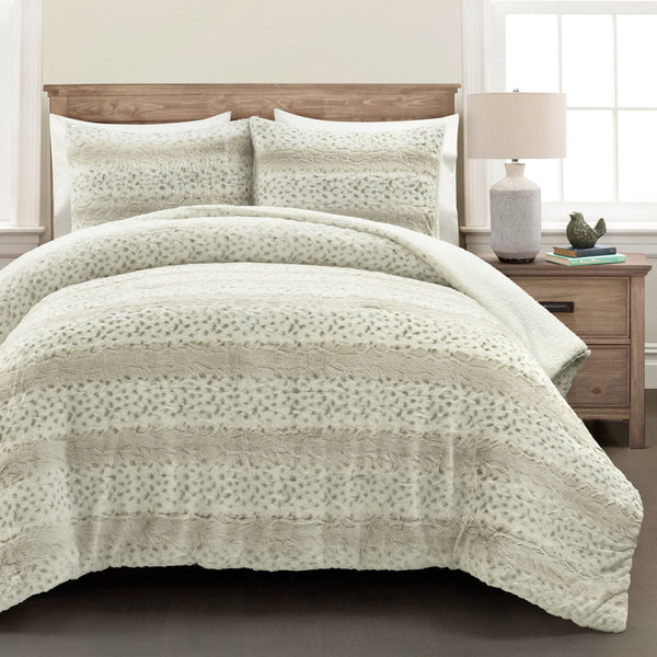 Lush Décor Leopard Textured Faux Fur Comforter 3 Piece Set