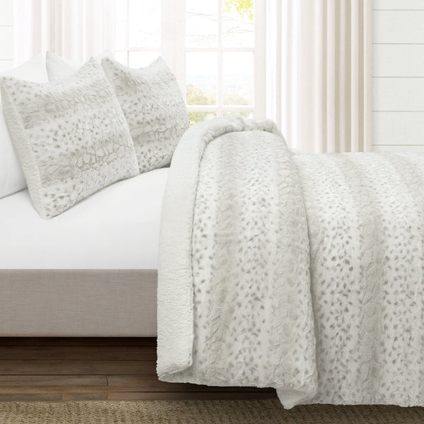 Lush Décor Leopard Textured Faux Fur Comforter 3 Piece Set