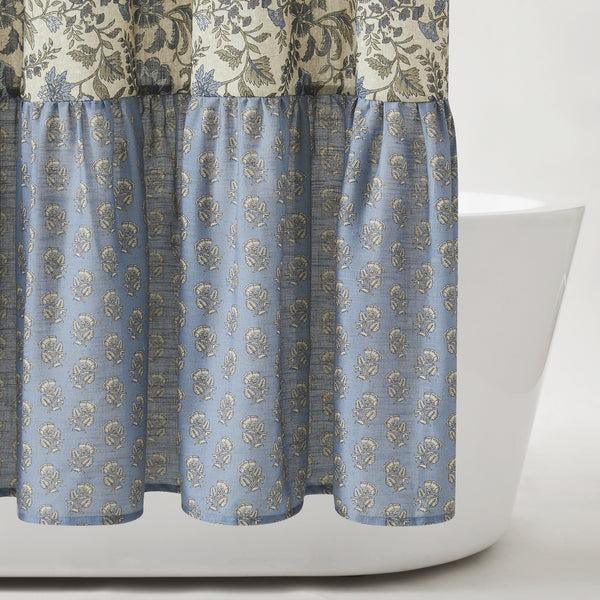 Lush Décor Lillian Block Print Linen Textured Shower Curtain
