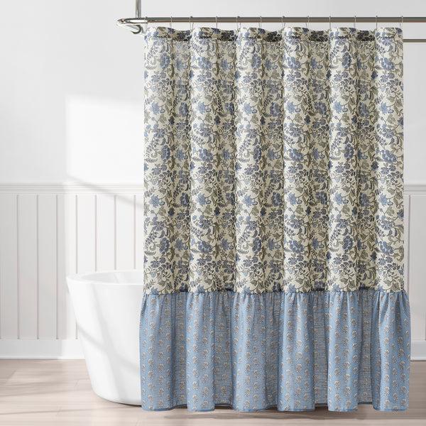 lush décor Lillian Block Print Linen Textured Shower Curtain