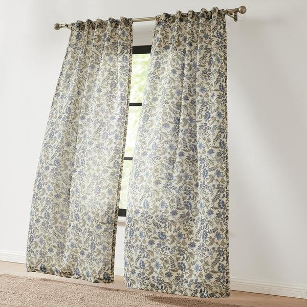 Lush Décor Lillian Block Print Linen Textured Window Curtain Panels