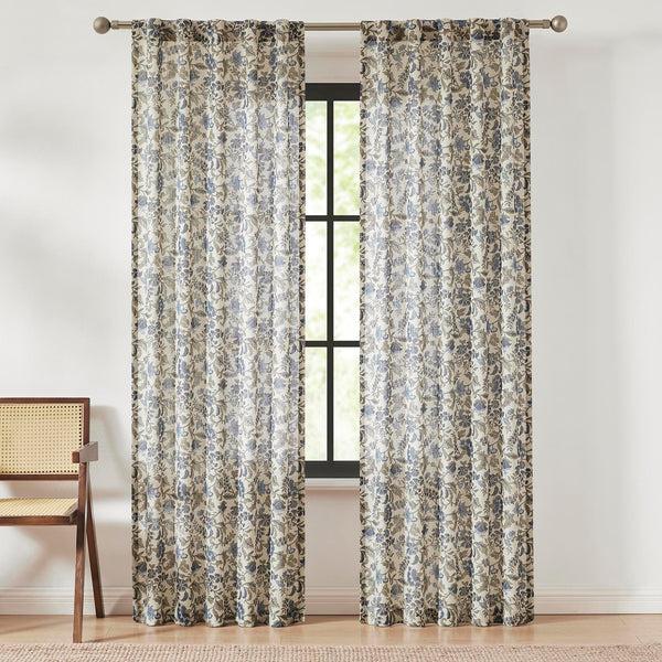 lush décor Lillian Block Print Linen Textured Window Curtain Panels