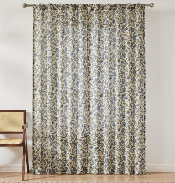 Lush Décor Lillian Block Print Linen Textured Window Curtain Panels