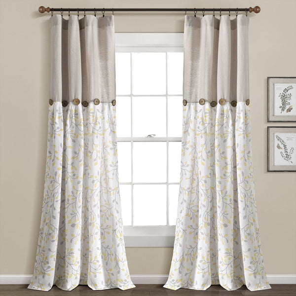 Lush Décor Linen Button Botanical Garden Window Curtain Panel
