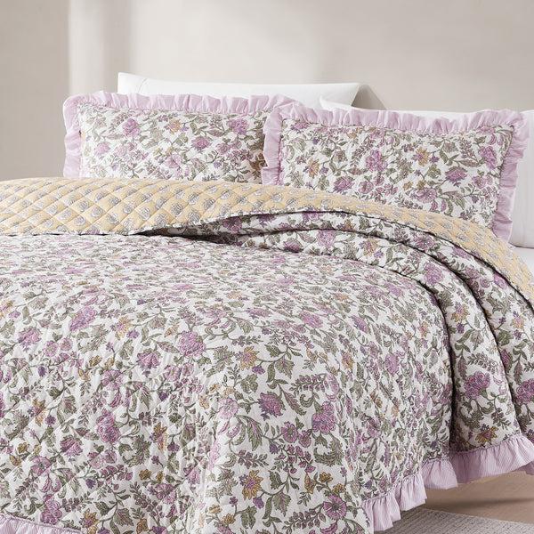 Lush Décor Lola Block Print Ruffle Reversible Floral Quilt Set
