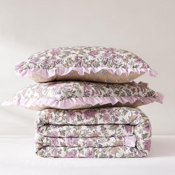 Lush Décor Lola Block Print Ruffle Reversible Floral Quilt Set