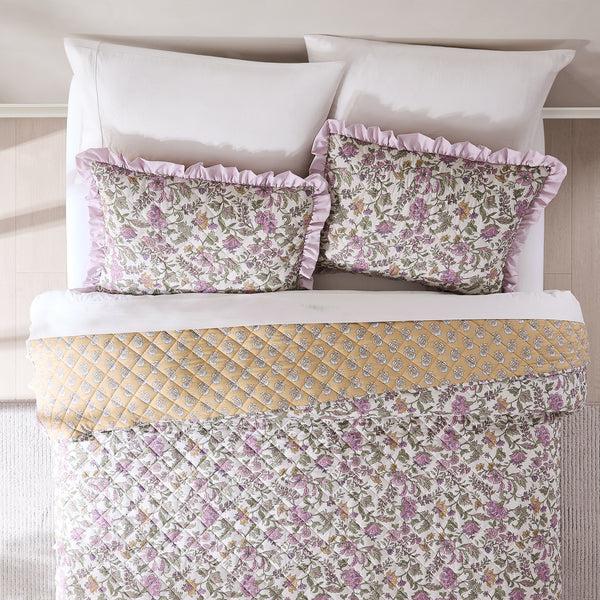 Lush Décor Lola Block Print Ruffle Reversible Floral Quilt Set