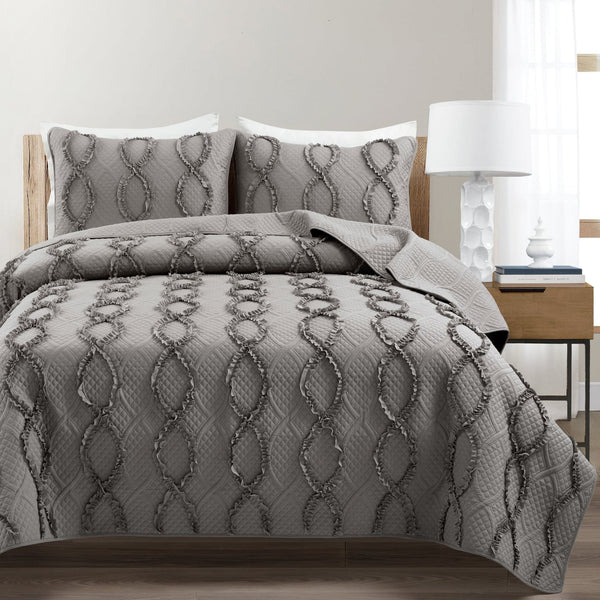 Lush Décor Avon Textured Ruffle Quilt 3 Piece Set
