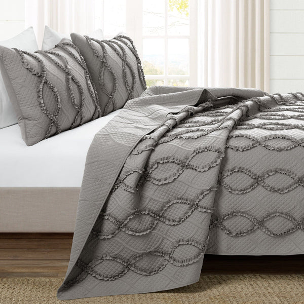 Lush Décor Avon Textured Ruffle Quilt 3 Piece Set