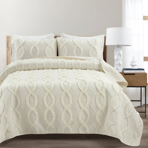 lush décor Avon Textured Ruffle Quilt 3 Piece Set