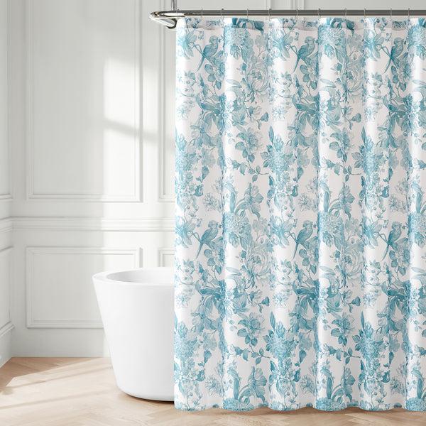 lush décor Bird And Hydrangea Toile Shower Curtain