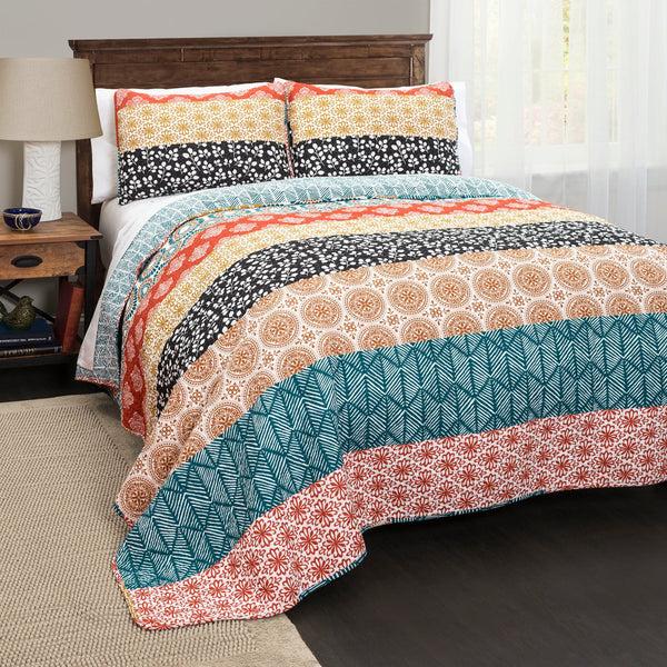 Lush Décor Bohemian Stripe Quilt 3 Piece Set