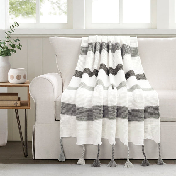 Lush Décor Boho Knitted Braided Tassel Throw