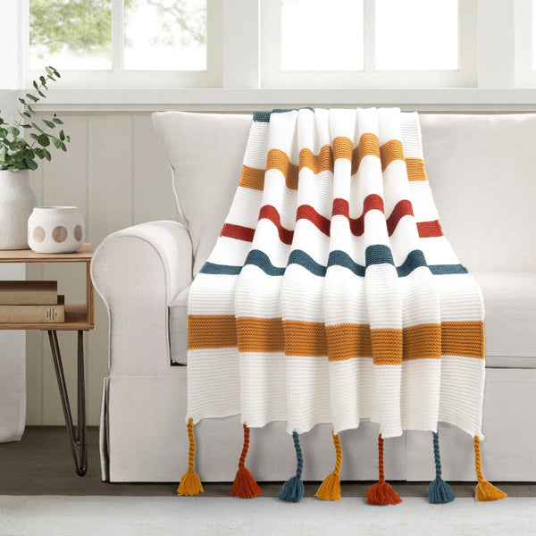 Lush Décor Boho Knitted Braided Tassel Throw