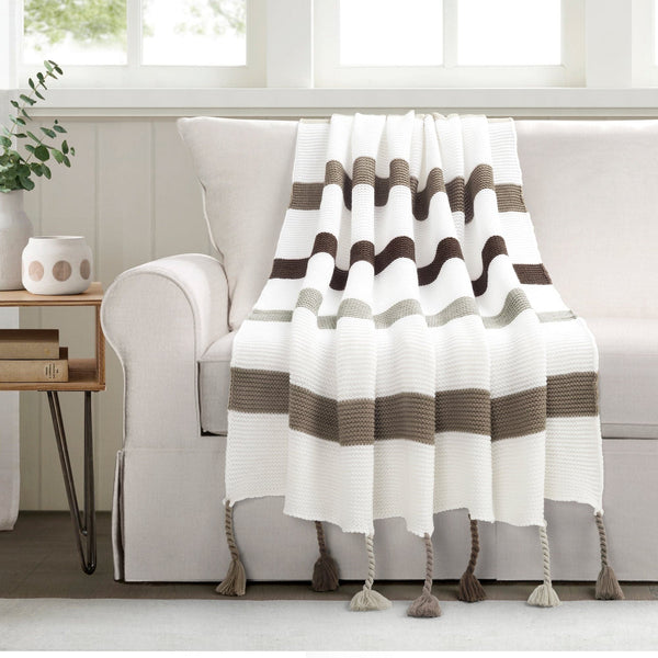 Lush Décor Boho Knitted Braided Tassel Throw