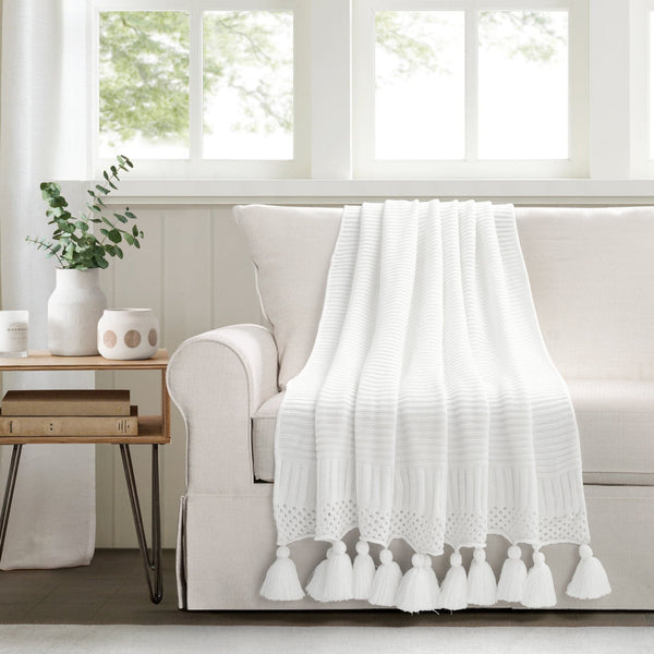 Lush Décor Boho Knitted Tassel Throw