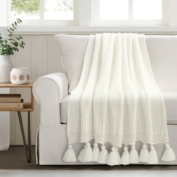 Lush Décor Boho Knitted Tassel Throw