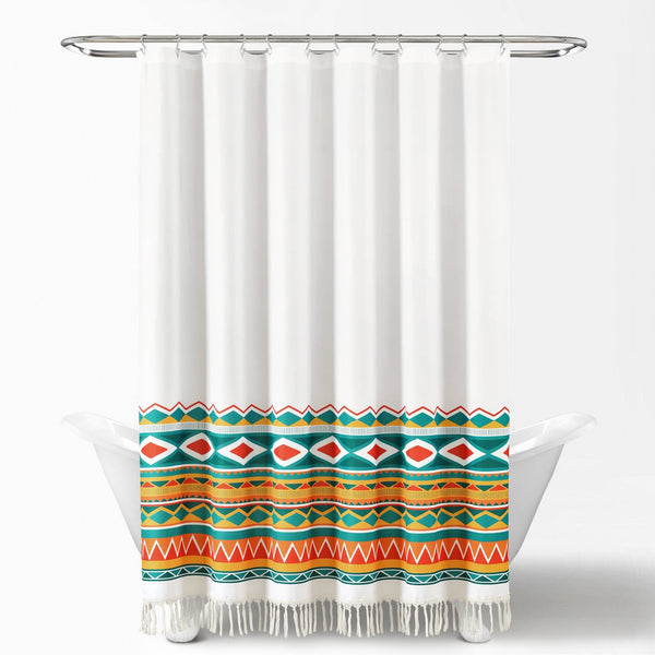Lush Décor Boho Viviane Geo Fringe Shower Curtain