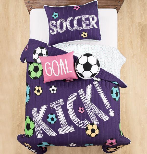 Lush Décor Girls Soccer Kick Quilt Set