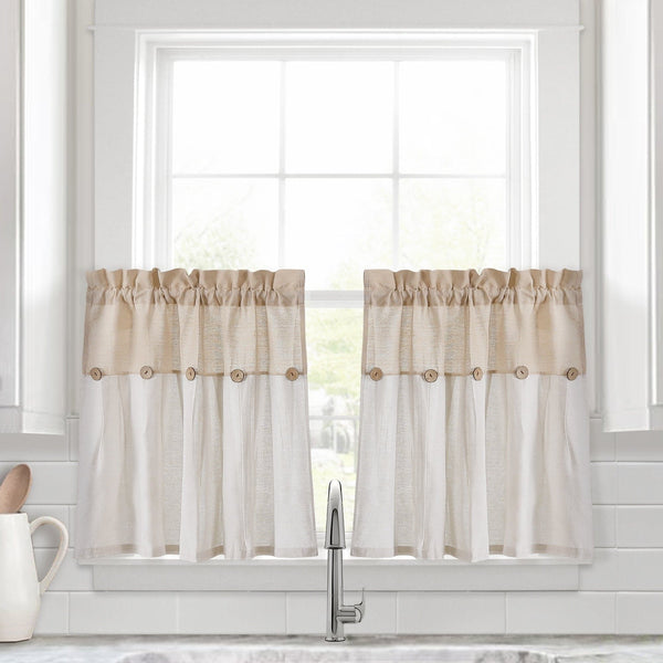 Lush Décor Linen Button Kitchen Window Tiers Set