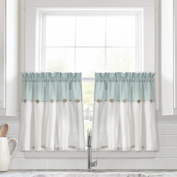 Lush Décor Linen Button Kitchen Window Tiers Set