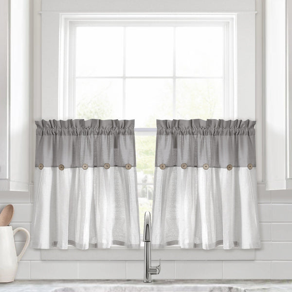lush décor Linen Button Kitchen Window Tiers Set