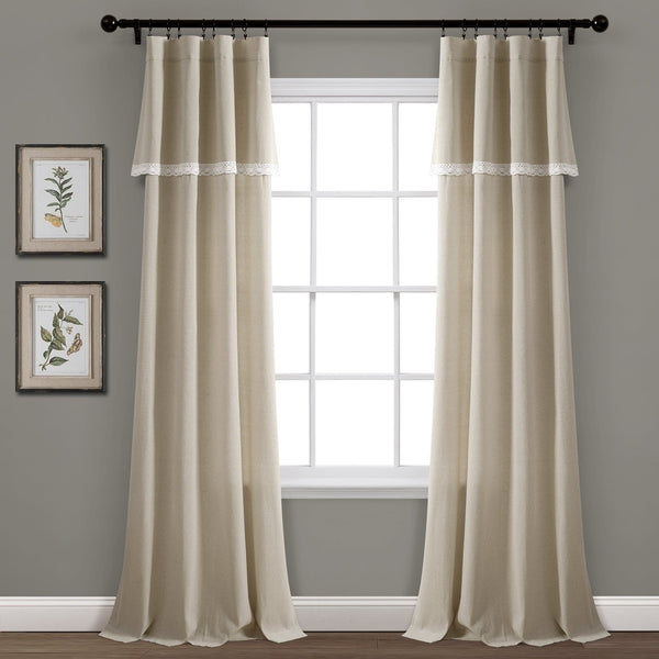 Lush Décor Linen Lace Window Curtain Panel Set