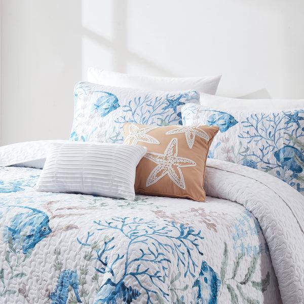 Lush Décor Oceana Watercolor Sea Life Quilt Set