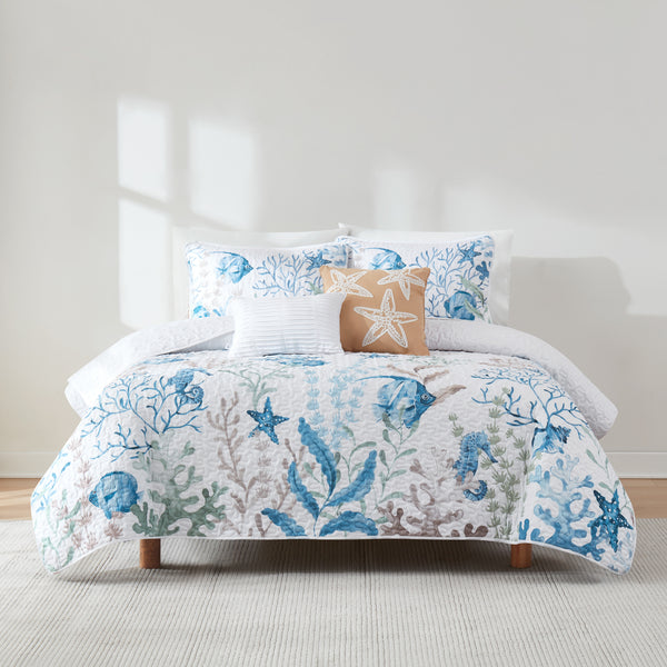 lush décor Oceana Watercolor Sea Life Quilt Set