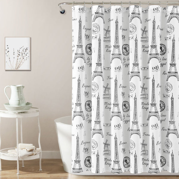 lush décor Paris Bonjour Cotton Shower Curtain