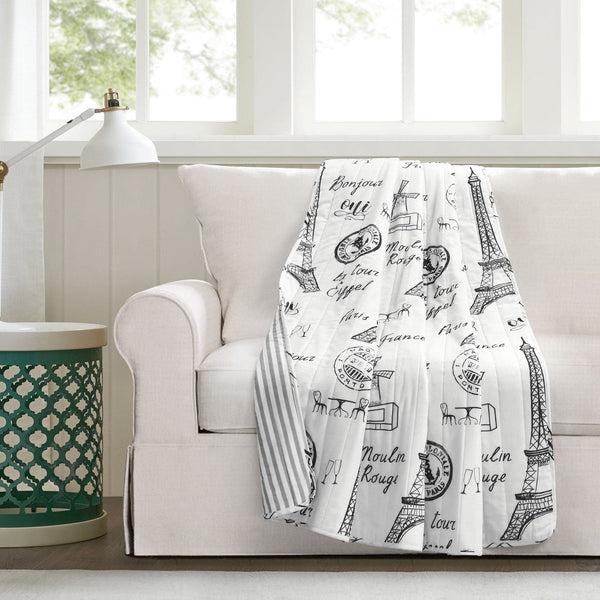 lush décor Paris Bonjour Reversible Cotton Throw