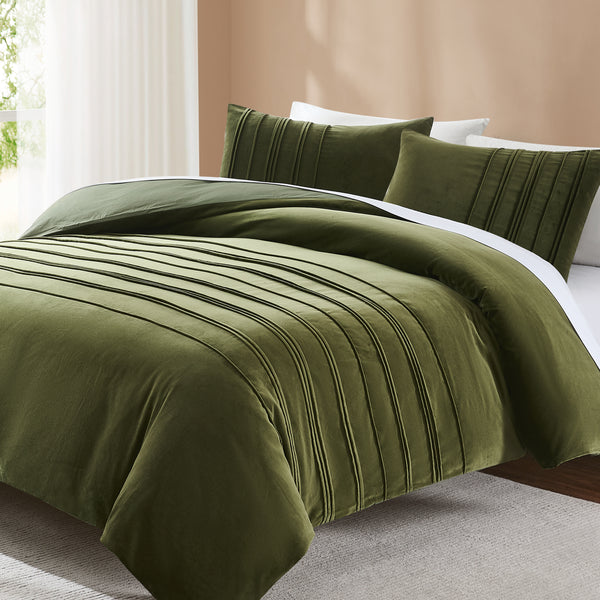 Lush Décor Pleated Groove Velvet Duvet Cover Set
